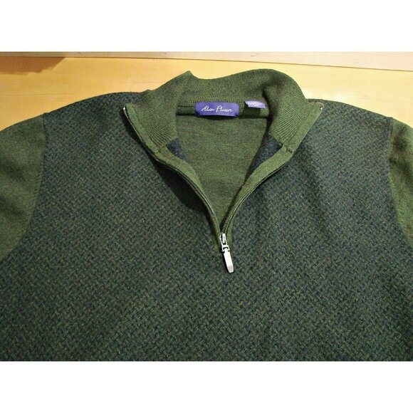 Alan Flusser Merino Wool Blend Mens Pullover Sweater Green Blue Quarter Zip XXL - Picture 5 of 12